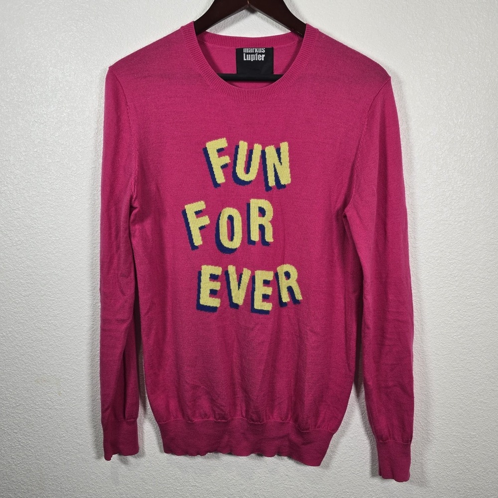 Markus Lupfer "Fun For Ever" 100% Merino Wool Women's Medium‎ Hot Pink Sweater